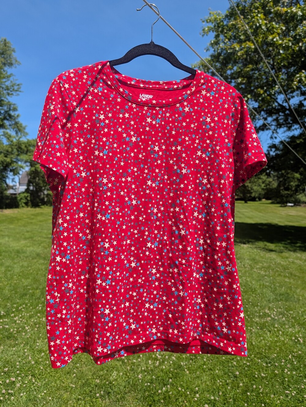 Lands' End Red Tee with Blue and White Star Trim